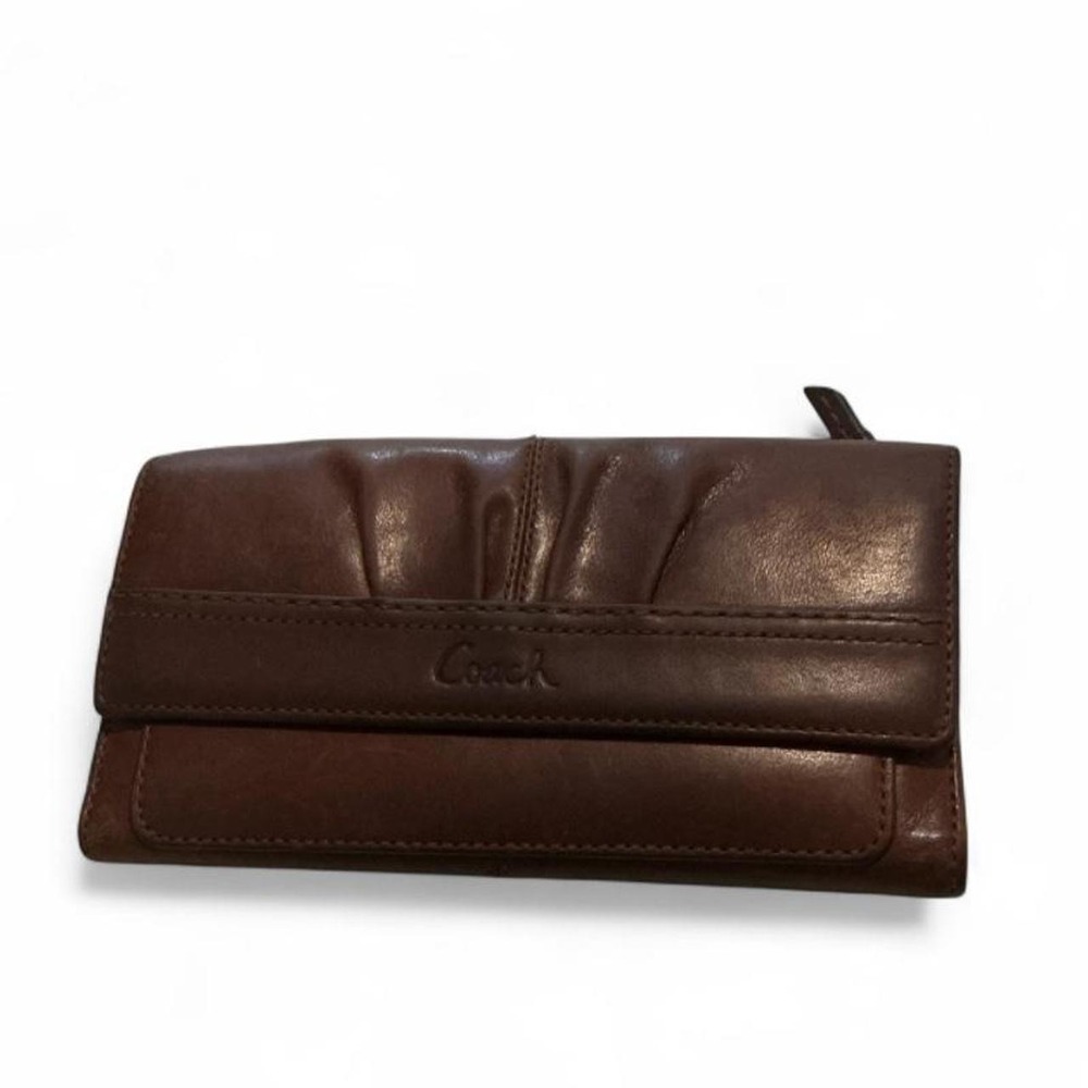 Vintage Coach Pleated Leather Trifold Slim Wallet Womens OS Brown Good Organizer